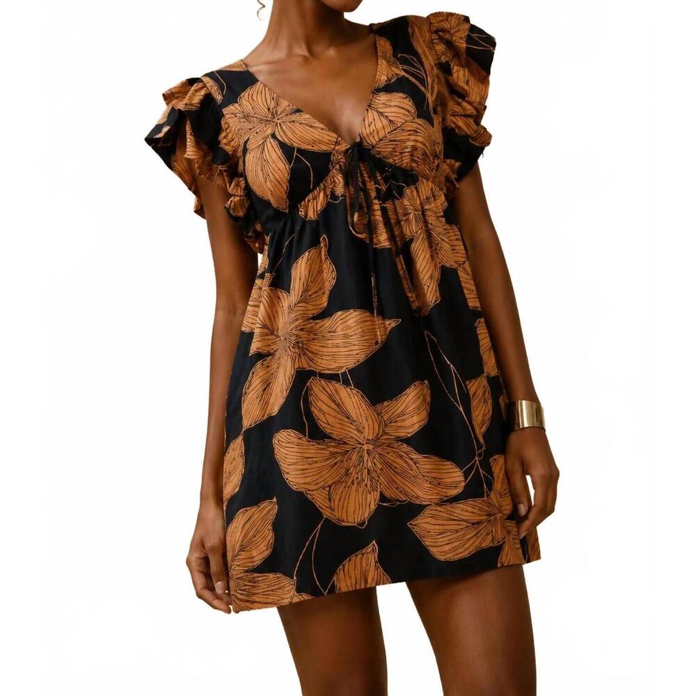NEW TCEC floral print babydoll mini dress in black